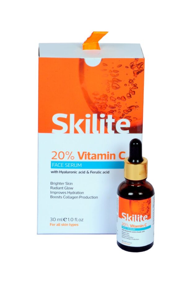 Skilite 20% Vitamin C Serum with Vegan Hyaluronic Acid and Ferulic Acid (30 ml) fades Dark Spots, Even Skin Tone, Eye Area, Fine Lines & Wrinkles - Image 2